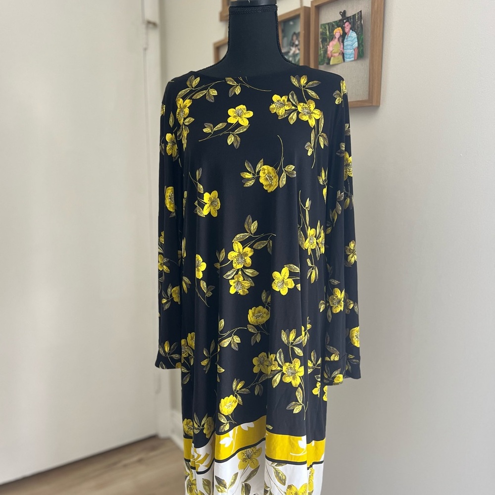 INC International Concepts Black and Yellow Floral Top